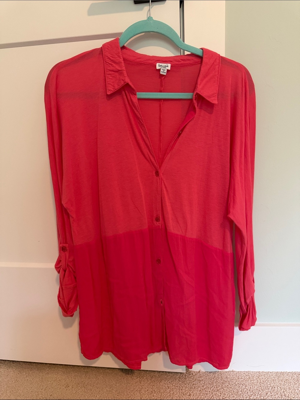 Splendid Bright Pink Two Tones Fabric Long Sleeve Button Down Shirt size X-Large